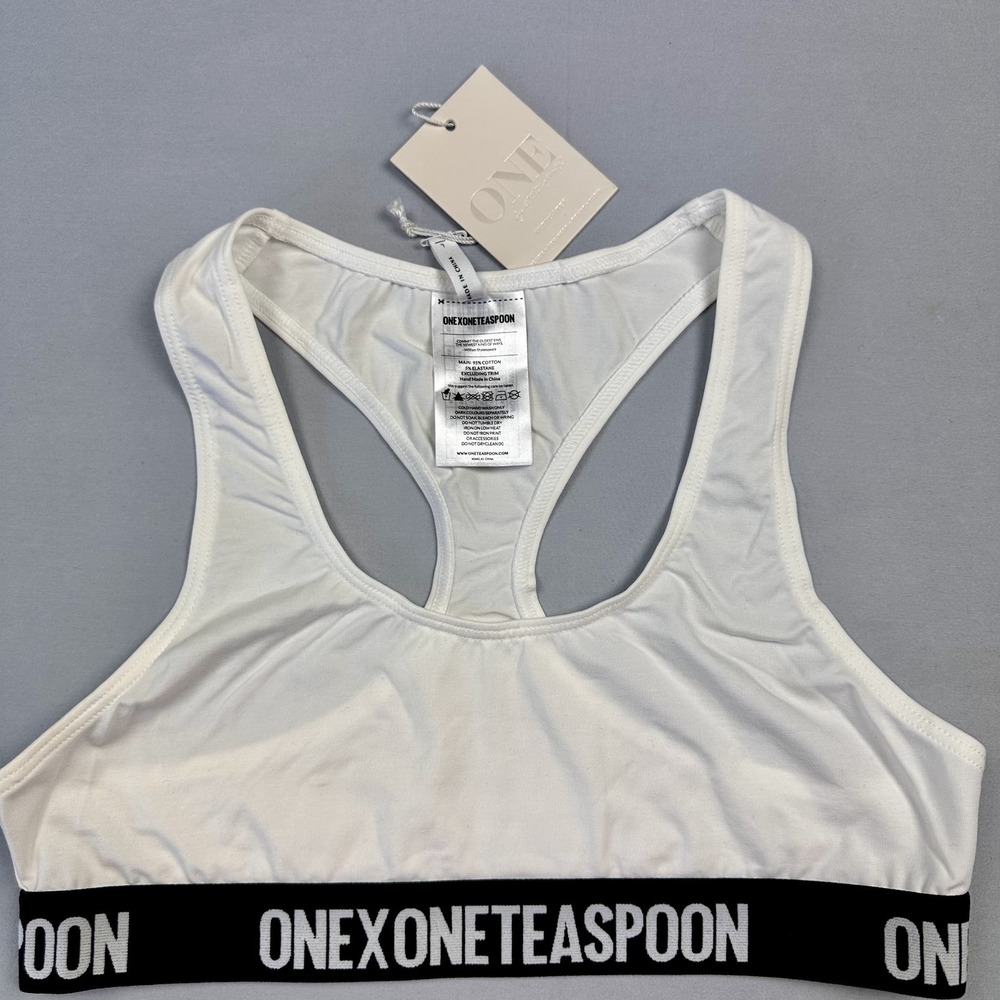 One Teaspoon‎ Crop Bralette Womens Large White Sports Bra Elastic Band Logo LRG